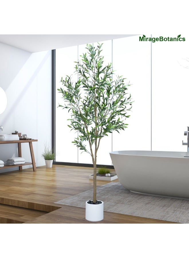 MirageBotanics 7ft Artificial Olive Trees Indoor,Faux Olive Tree with White Planter Pot,Artificial Plants Lifelike Fruits for Home Office MeetingRoom Living Room Indoor Outdoor Decor (215cm) - Image 1